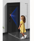 Total Game Changer Outdoor Security Gate Featuring Quick Swipe Fingerprint Lock, Smart Video Doorbell, And Foolproof Keyless Entry For Worry Free Home Protection, child standing by door with sensor.