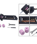 No Nonsense Drill Bit Sharpener Portable Adjustable Angle Grinder Jig For Woodworking And Metal Bits Quick Revival Tool, showing jig and grinding wheels.