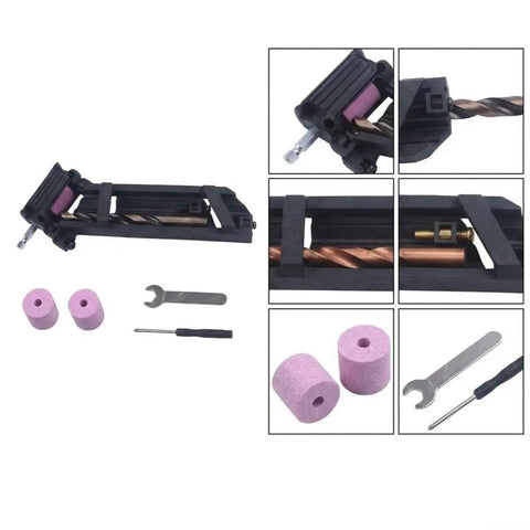 Portable Drill Bit Sharpener With Adjustable Angle Jig For Quick Revival Of Dull Bits and components visible including grinding stones.