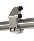 Sliding Barn Door Track Kit In Stainless Steel With Top Mount Hardware, Satin Brushed Finish, close-up view of heavy duty system