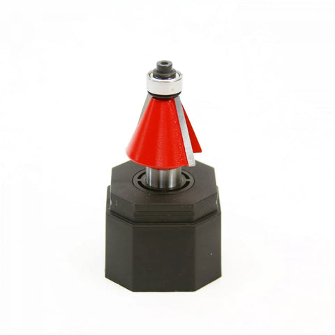 Front view of 1-1/4 Inch Chamfer Router Bit With 1/2 Inch Shank, Carbide Two-Cutter, 22.5 Degree Chamfer, on octagonal base.
