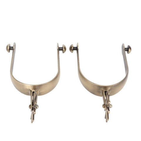 Ride Ready Retro Western Spurs For Men And Women, Antique Brass Zinc Alloy Gear Spurs For Boots, front view