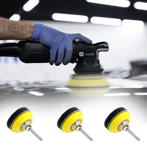 Two Inch Hook And Loop Sanding Backing Pad Kit With One Quarter Inch Shank Adapters Foam Buffer Pads And 50 Mm Discs in use with rotary tool