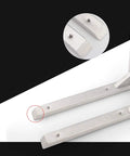 Heavy Duty Stainless Steel Triangle Shelf Brackets Pack Of Two Built Like A Tank Corner Supports for Floating Wall Shelves close-up detail.