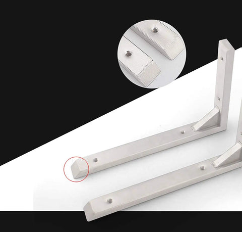 Heavy Duty Stainless Steel Triangle Shelf Brackets Pack Of Two Built Like A Tank Corner Supports for Floating Wall Shelves close-up detail.