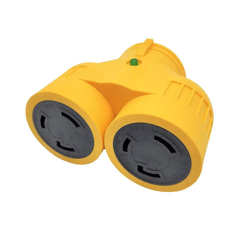 NEMA L5-30 Splitter Adapter With Lighted Twist Lock Male Plug L5-30P To Dual L5-30R Receptacles 125V 30A 3750W product view
