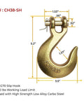 Three Eighths Inch Clevis Slip Hook With Wide Throat, 6600 Lbs WLL Grade 70 Tow Chain Hook For Truck Trailer Tie Down, Heavy Duty Metal Hook For Webbing, Chain, Master Links And Shackles, 10 Pack detailed dimensions