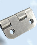 Premium Silver Mini Hinge, Sweetly Sized Cabinet Door Latch For Dollhouses Diy Woodcrafts And Furniture Repairs With Rock Solid Screw Mount Finish, shown from the side.