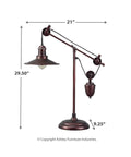 Urban Industrial 29.5 Inch Metal Desk Lamp With Adjustable Arm And Shade Bronze Finish showing dimensions 29.5" H x 21" W x 9.25" D