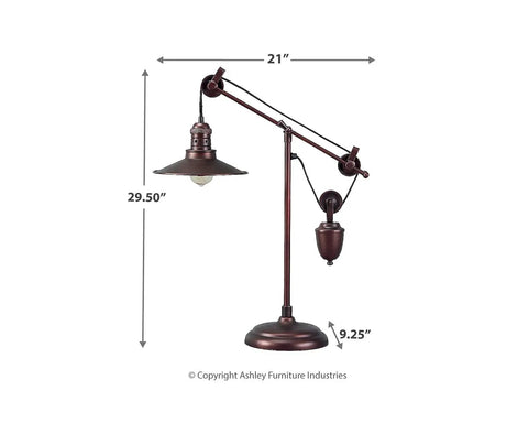 Urban Industrial 29.5 Inch Metal Desk Lamp With Adjustable Arm And Shade Bronze Finish showing dimensions 29.5" H x 21" W x 9.25" D