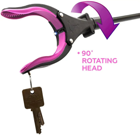 19 Inch Aluminum Magnetic Claw Reacher With Led Light Lightweight Foldable Grabber Tool For Quick No Fuss Pickups Trash Picker And Elderly Reaching Aid Pink With Textured Jaw And Rust Proof Cable