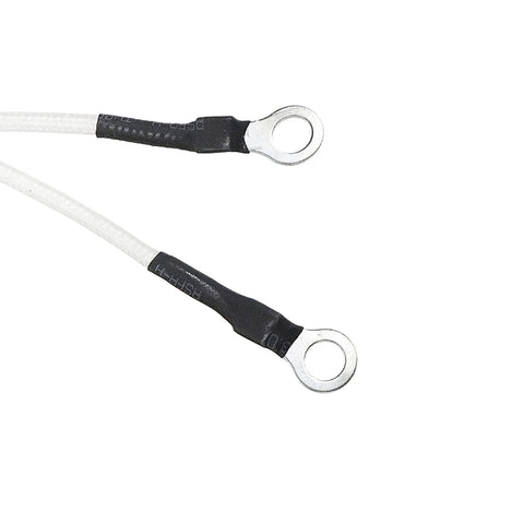 Braking resistor lead wires with ring terminals; two white conductors with black heat-shrink