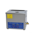 Super Strong 10 Liter Stainless Steel Ultrasonic Cleaner With Digital Timer shown from the side, featuring digital controls and drain.