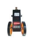Heavy Duty Cable Length Measuring Wheel With Crisp Digital Console And Dead On Industrial Yard Counter Controller For Smooth Roll Tracking and Tight Tolerance Precision, front view showing digital readout and wheels.