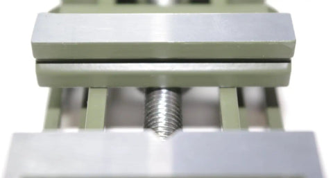 Close-up of Precision Bench Vise Featuring Dual V Grooves For Secure Round Stock Clamping and Micro Fabrication Jobs.