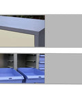 Close-up of a 60 Drawer Steel Parts Storage Cabinet With Lockable Doors For Bolts Nuts Hardware And Craft Tools Heavy Duty