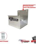 Close-up of Trailer Garage Aluminum Cabinet Organizer Kit USA Made All In One Workbench Storage bracket with hardware included