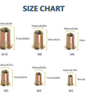 M12 Carbon Steel Rivet Nuts Flat Head Threaded Inserts Heavy Duty Assort Kit size chart showing dimensions and measurements.
