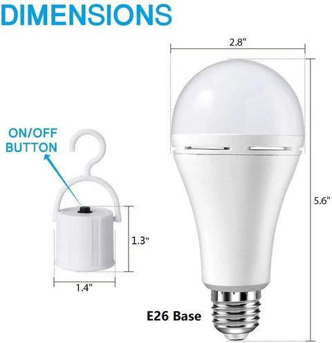 Rechargeable LED Bulbs 9W Daylight White 6000K Multi-Function Battery Backup Emergency Light dimensions with E26 base