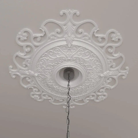 Beefy Ceiling Medallion With Forty And Three Eighths Inch Outer Diameter Inner Opening Six And Five Eighths Inches Projection Two And Seven Eighths Inches Lightweight For Quick Install Canopy