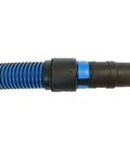 16 Foot Antistatic Wet And Dry Vacuum Hose With Universal Power Tool Adapter For Shop Vacs, blue and black hose connection close-up