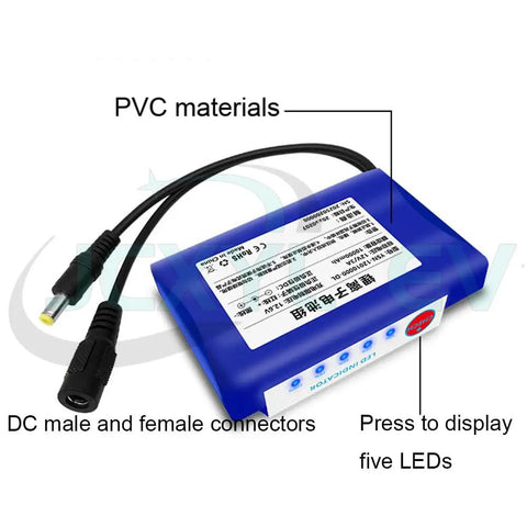 Drop Dead Reliable 12V Rechargeable Lithium Polymer Battery Pack With Integrated Bms Safety Circuit And Heavy Duty Dc Adapter showing PVC case and DC connectors.