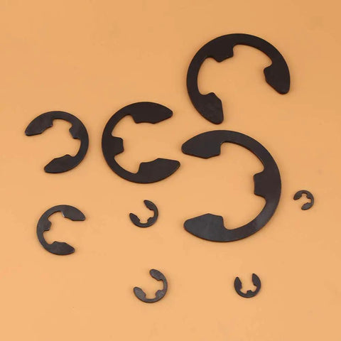 Heavy Duty 300Pcs Metal E Clip Retaining Rings Set For Repair Shops And Home Use High Grade Steel Build various sizes on a surface.