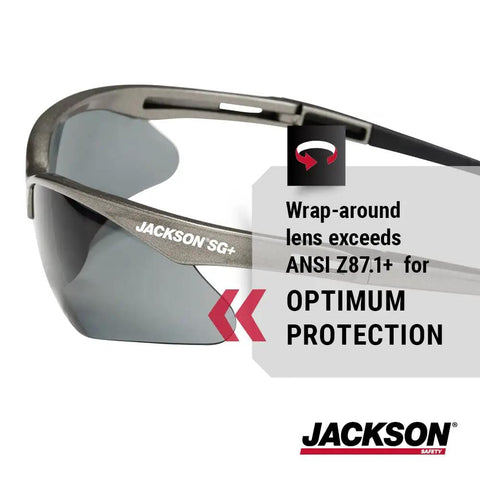 Heavy Duty Safety Glasses With Hard Coated Anti Scratch Polarized Lenses For Crisp Vision And Slip On Fit Ansi Z87 Certified Eye Protection That Handles The Daily Grind Pack Of 12 For Work Sites showing wrap-around lens and frame detail.