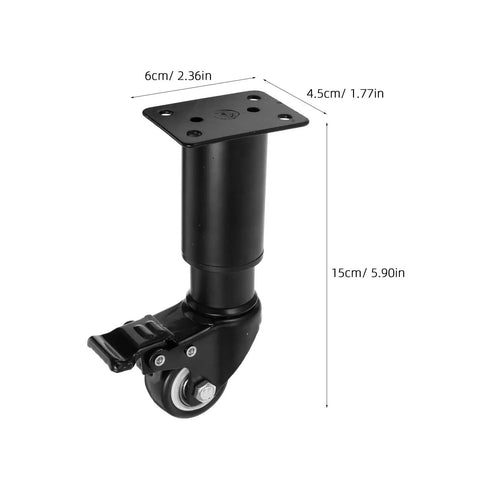 Black 4 Pack Adjustable Furniture Legs With Wheels For Sofa And Cabinet, height 15cm, sturdy cold rolled steel construction