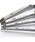 Rock Solid Mortise Chisel Set For Fine Woodworking And Shop Projects Featuring Tapered Cr Mn Steel Blades in multiple sizes.