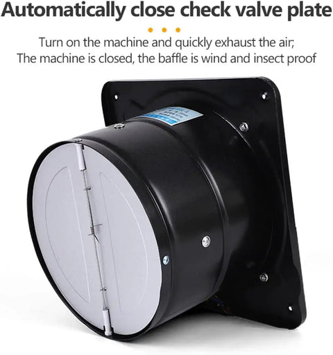 Side view of 4 Inch Metal Exhaust Fan With Heavy Duty Iron Build Whisper Quiet Operation Anti Backflow Check Valve Window Or Wall Mount Vent