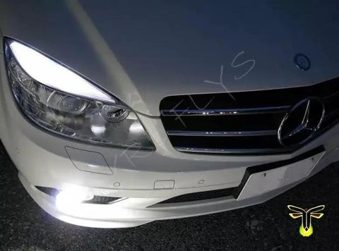 Close-up of Mercedes W204 with Error Free LED T10 Bulbs For Mercedes W204 C300 C350 Eyebrow And Eyelid Lights installed