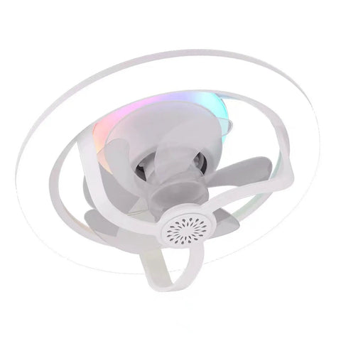 Lonfgrc Aromatherapys Oscillating Ceiling Fan Light with Multiple Lighting Modes for Living Room Home Restaurant Comfort White, top view with colorful light.