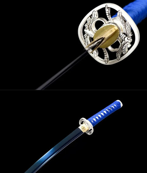 Blue Dragonfly Wakizashi Samurai Sword Combat Ready High Carbon Steel Hand Forged Full Tang Katana Real Sharp Weapon with blue handle