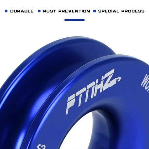 Heavy Duty Winch Snatch Recovery Ring With 55000 Lbs Minimum Break Strength Rope Retention Pulley Lightweight Recovery Blocks Towing Kit For ATV UTV SXS SUV Truck Off Road 4x4 Blue, blue aluminum close-up