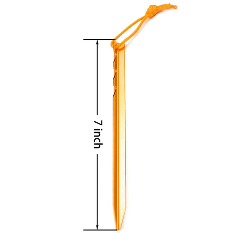 Ultralight 7 Inch Aluminum Tent Stakes 12 Pack With Reflective Pull Ropes Rock Solid Ground Pegs For Camping Tents And Hammocks Orange Three Sided