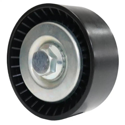 Premium Drive Belt Tensioner Pulley For BMW 1 Series 3 Series 5 Series X1 X3 Z4 E46 E90 E81 E87 Engine Accessory Replacement Part 11281440378 close-up view showing metal center and black plastic design.