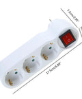 Heavy Duty Eu Standard 3 Way Power Strip Adapter With Two Pin Round Holes Compact White Wall Outlet Converter 250V 16A showing three sockets and a power switch.