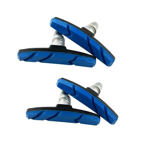 Dual Pack 4 Pcs V-Brake Pads 70mm Blue For MTB Mountain Bikes, showing two pairs with curved design and no skid surface