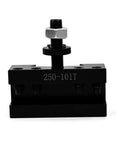 Front view of Heavy Duty Quick Change Tool Post Set For Mini Lathe And CNC Lathe, 250-101T model, steel construction, black color