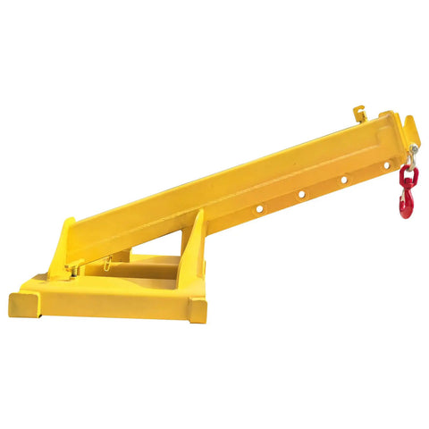 Heavy Duty Forklift Jib Boom Crane With Four Ton Capacity Telescopic Steel Boom For Warehouse Rigging side view of yellow jib crane