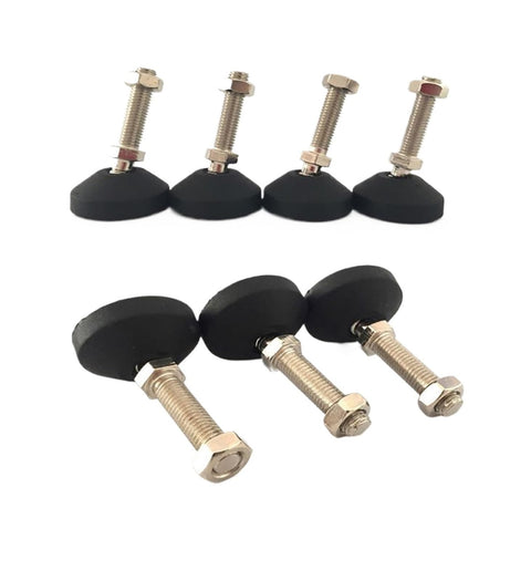 Beefy Adjustable Furniture Leveling Feet With Swivel Base And Tilt Joint Compatible M8 M10 M12 Screws in black rubber design.