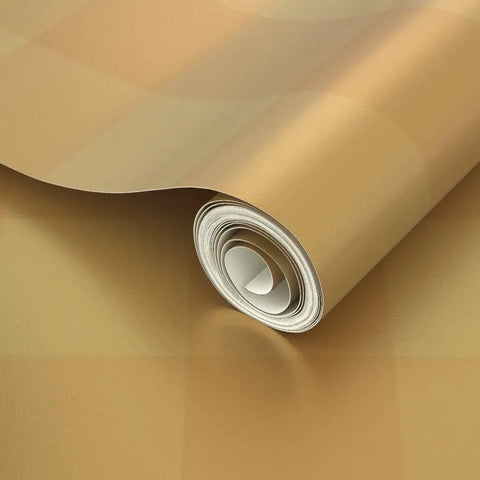 Top Shelf Buffalo Check Gold Metallic Wallpaper With Fibrous Texture For High End Indoor Spaces Paste The Wall Application Eco Friendly And Made In America Type I Wallcovering Class A Fire Rated roll partially unwrapped showing fibrous texture.