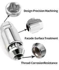 Anu Stainless Steel Cone Seat Wheel Locks For Tesla Model 3 Y S X, Secure M14 X 1.5 Anti Theft Lug Nuts Kit, Durable Silver 5 Pc Set close-up