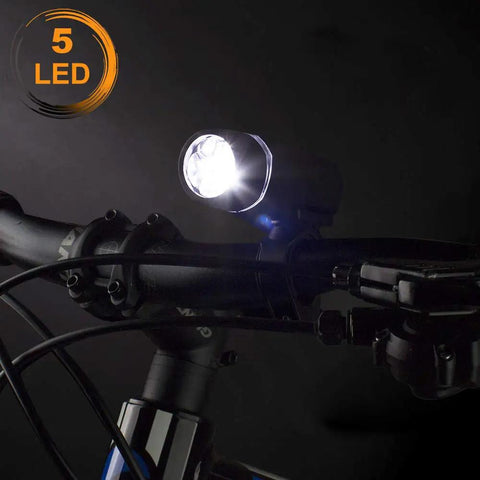 Power Packed Bike Light Set With 5 LED Front Headlight And 3 LED Taillight, Quick Release Mounts, Waterproof And Angle Adjustable, 30 To 40 Feet Beam For Night Riding, Three Modes On Each Light, Tool Free Install