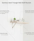 Stainless Steel Triangle Shelf Bracket Fits Standard Wood Boards for Kitchen and Bathroom Wall Storage Heavy Duty Space Saver