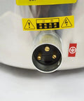 OLizee electric heated 4.7 gal autoclave steam sterilizer with stainless steel shell; front view of 3-pin connector