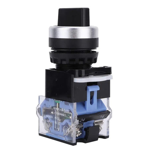 Side view of a Set Of 10 3 Position Self Locking Rotary Switches 22mm Panel Mount Changeover 440V For Electrical Panels And Motor Control Heavy Duty Industrial Grade Ready, showing switch mechanism and housing.