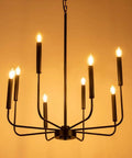 Eight Light Modern Farmhouse Black Chandelier For Dining Room And Living Areas Matte Black Candle Style Ceiling Fixture