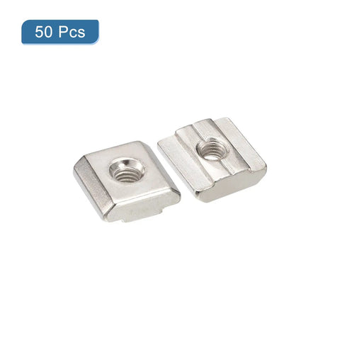 Heavy Duty 50 Pack M5 Thread T Nuts Nickel Plated Carbon Steel Hammer Head Fasteners for 3030 Aluminum Extrusion Profiles close-up